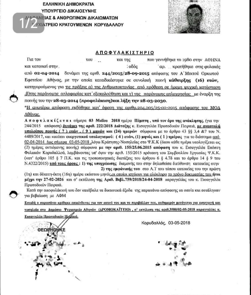 Γιατί αποφυλακίστηκε ο πατροκτόνος της Γλυφάδας 4 χρόνια μετά τη δολοφονία της μητέρας του 29 Γιατί αποφυλακίστηκε ο πατροκτόνος της Γλυφάδας 4 χρόνια μετά τη δολοφονία της μητέρας του