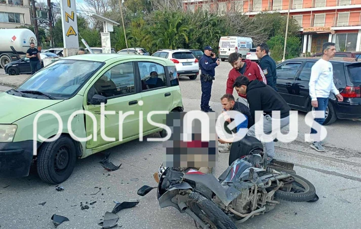 Πύργος: Δίκυκλο «καρφώθηκε» σε ΙΧ που έκανε αναστροφή ΦΩΤΟ