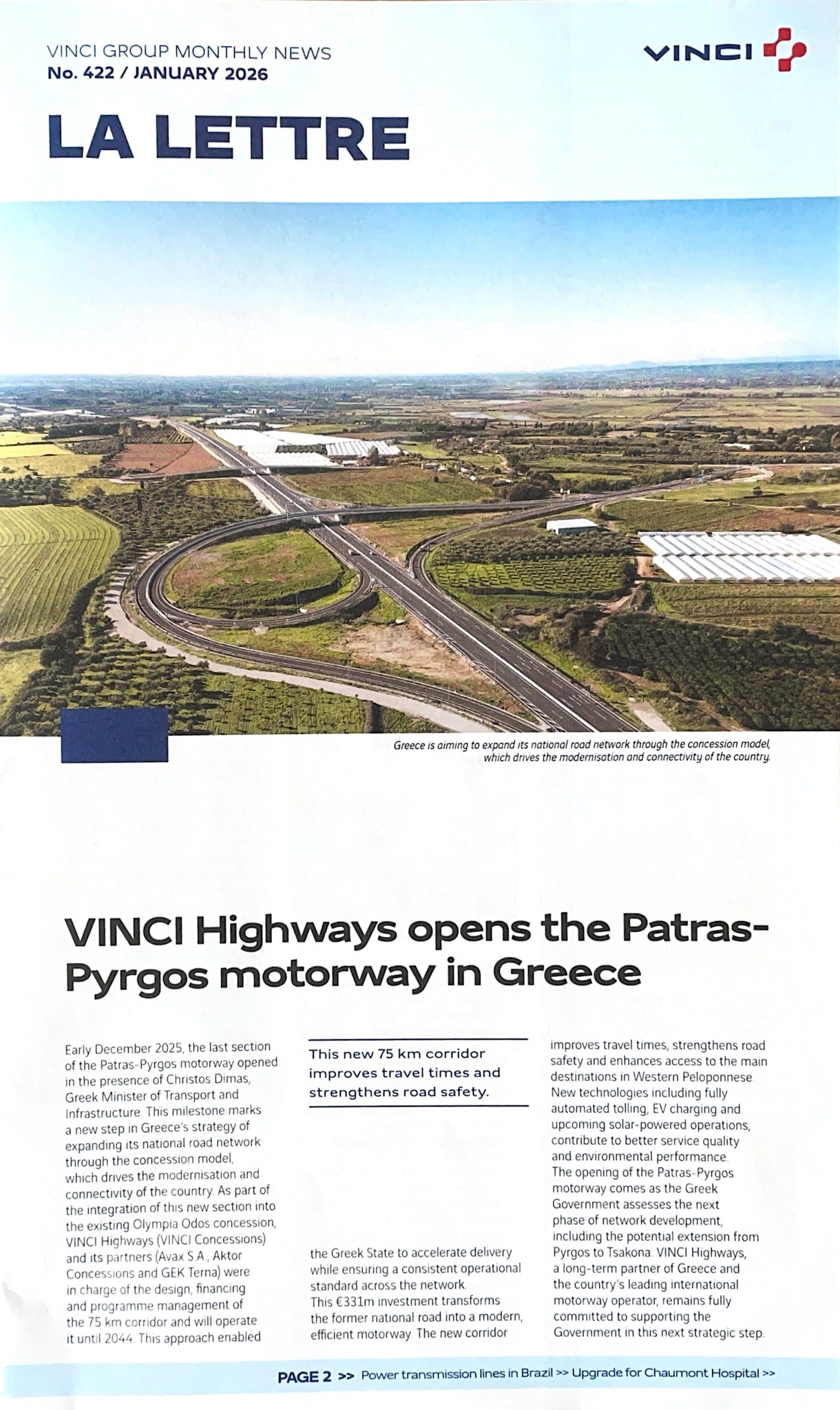 Πρώτο θέμα στο newsletter του Γαλλικού Ομίλου VINCI η Πατρών - Πύργου: ΦΩΤΟ