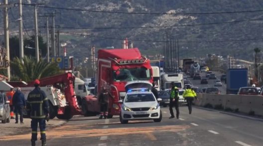 Το σημείο του ατυχήματος με τις νταλίκες