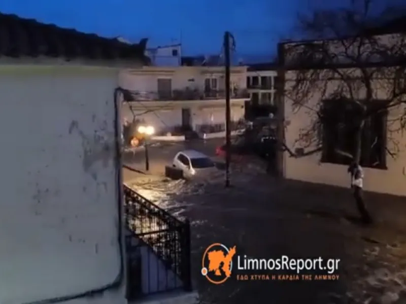 Λήμνος: Σοβαρά προβλήματα λόγω κακοκαιρίας – Υπερχείλισε χείμαρρος, βούλιαξε ΙΧ ΒΙΝΤΕΟ – ΦΩΤΟ