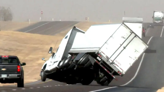 Η στιγμή που η νταλίκα παρασύρεται από τους ανέμους