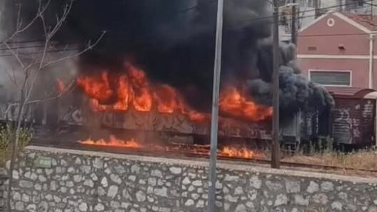 Πάτρα: Βίντεο από την φωτιά σε παλιά βαγόνια τρένου ΦΩΤΟ