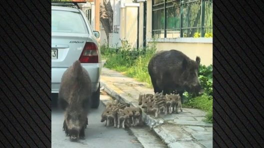 Πολυμελής οικογένεια από αγριογούρουνα
