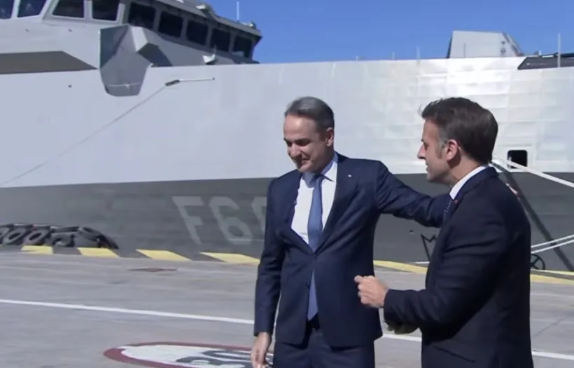 Μητσοτάκης - Μακρόν στη φρεγάτα «Κίμων» ΖΩΝΤΑΝΑ
