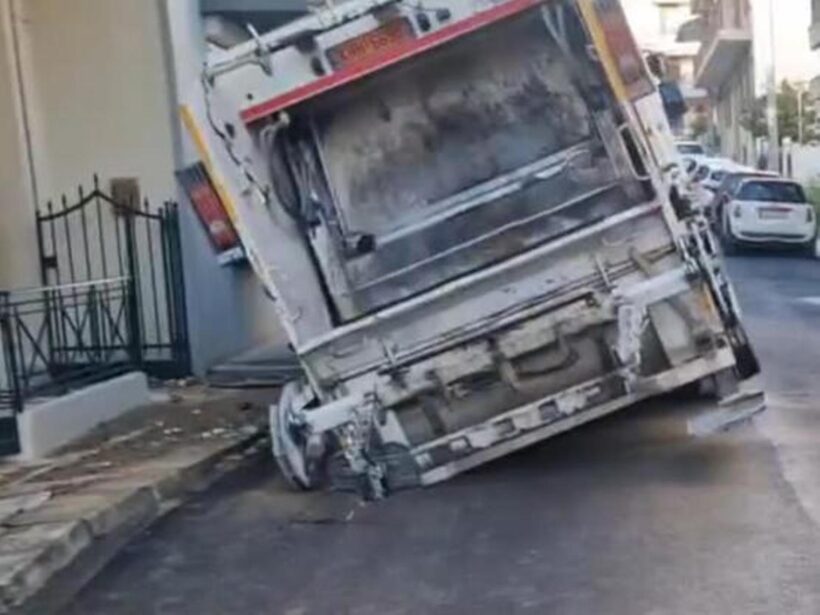 Πάτρα: Βούλιαξε σκουπιδιάρικο σε δρόμο - Αναστάτωση και ένας τραυματίας