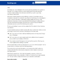 Επίσημο email Booking.com για διαρροή δεδομένων