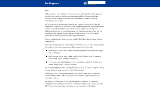 Επίσημο email Booking.com για διαρροή δεδομένων