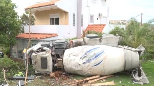 Μπετονιέρα 33 τόνων εκτός πορείας κατέληξε σε σπίτι - Μέσα βρίσκονταν οι ένοικοι