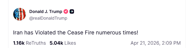 Μέση Ανατολή - Τραμπ: «Το Ιράν έχει παραβιάσει πολλές φορές την εκεχειρία»