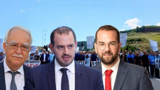Οι Κυρανάκης, Κώτσηρας και ένας τρίτος άνδρας μπροστά σε διαδηλωτέ…
