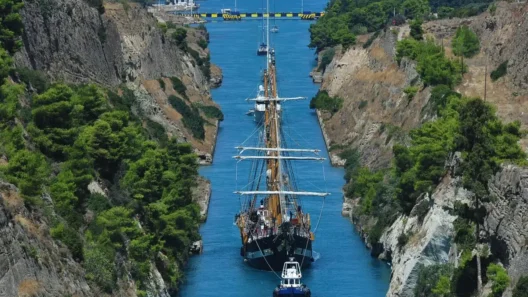 Κόρινθος: Η Διώρυγα του Ισθμού σε νέα εποχή 12 Ιστιοφόρο πλοίο με ρυμουλκό περνάει από τη στενή Διώρυγα της Κορίν…