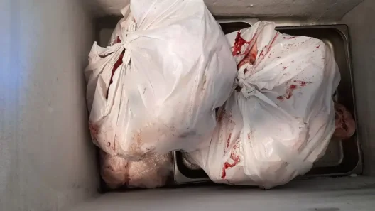 Κατασχεθέντα ακατάλληλα κρέατα σε λευκές πλαστικές σακούλες με αί…