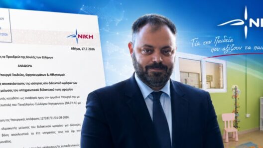 Άνδρας με κοστούμι και γραβάτα, με έγγραφο της ΝΙΚΗ για την προσχολ…