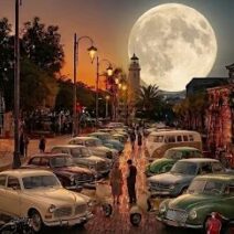 Ιστορικά οχήματα στην Τριών Ναυάρχων κάτω από την Πανσέληνο