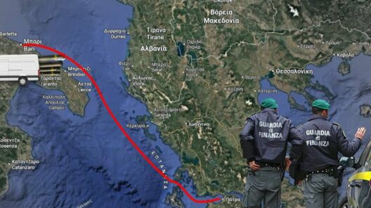 Χάρτης με διαδρομή φορτηγού με πολεμικό υλικό από Ιταλία προς Πάτρ…