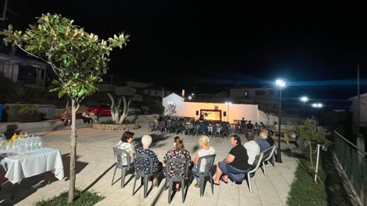 Παράσταση με τον Καραγκιόζη από τον Εκπολιτιστικό Σύλλογο Κρίνου ΦΩΤΟ 13 Κοινό παρακολουθεί παράσταση Καραγκιόζη σε πλατεία χωριού τη νύχτα.