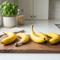 Food Hacks: Το λάθος που κάνουμε όλοι και οι μπανάνες μαυρίζουν – Η σωστή μέθοδος συντήρησης 2 Μπανάνα κομμένη πάνω σε ξύλινη σανίδα κοπής