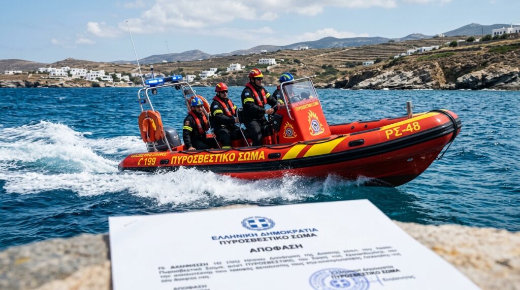 Σκάφος διάσωσης κινείται γρήγορα πάνω στο νερό
