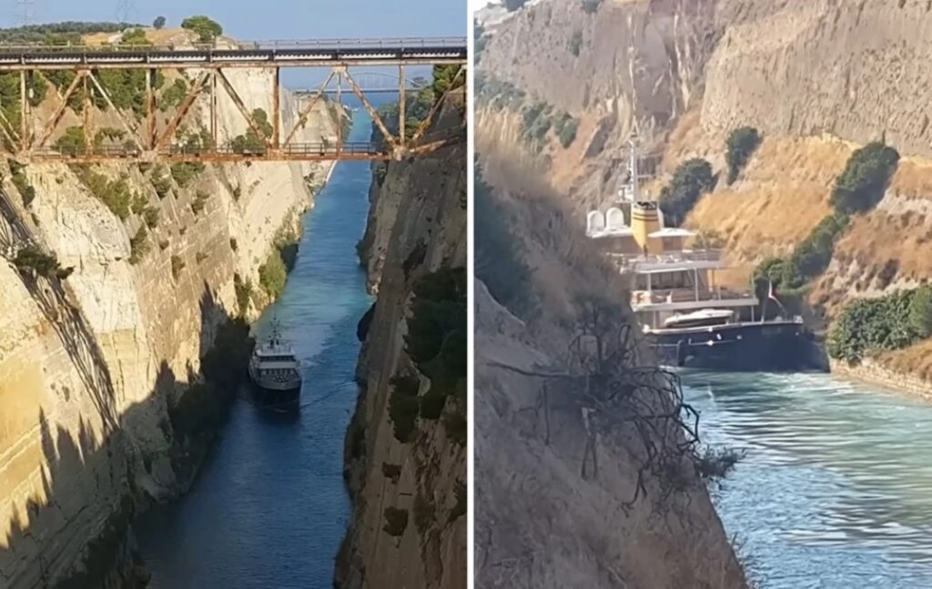 Γιοτ προσκρούει στα τοιχώματα του Ισθμού της Κορίνθου.