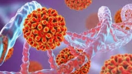 Κόκκινοι ιοί και μπλε-κόκκινες αλυσίδες DNA σε μικροσκοπικό περιβάλ…