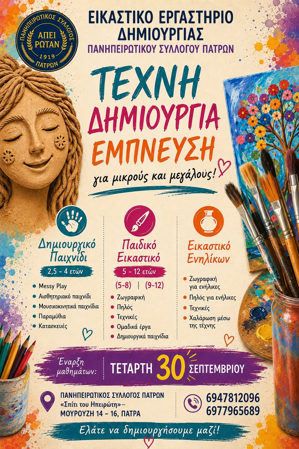 Πανηπειρωτικός Σύλλογος Πατρών: Νέες εικαστικές δράσεις για παιδιά και ενήλικες