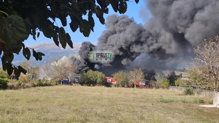 Φωτιά σε εργοστάσιο ανακύκλωσης οχημάτων στα Ιωάννινα ΦΩΤΟ