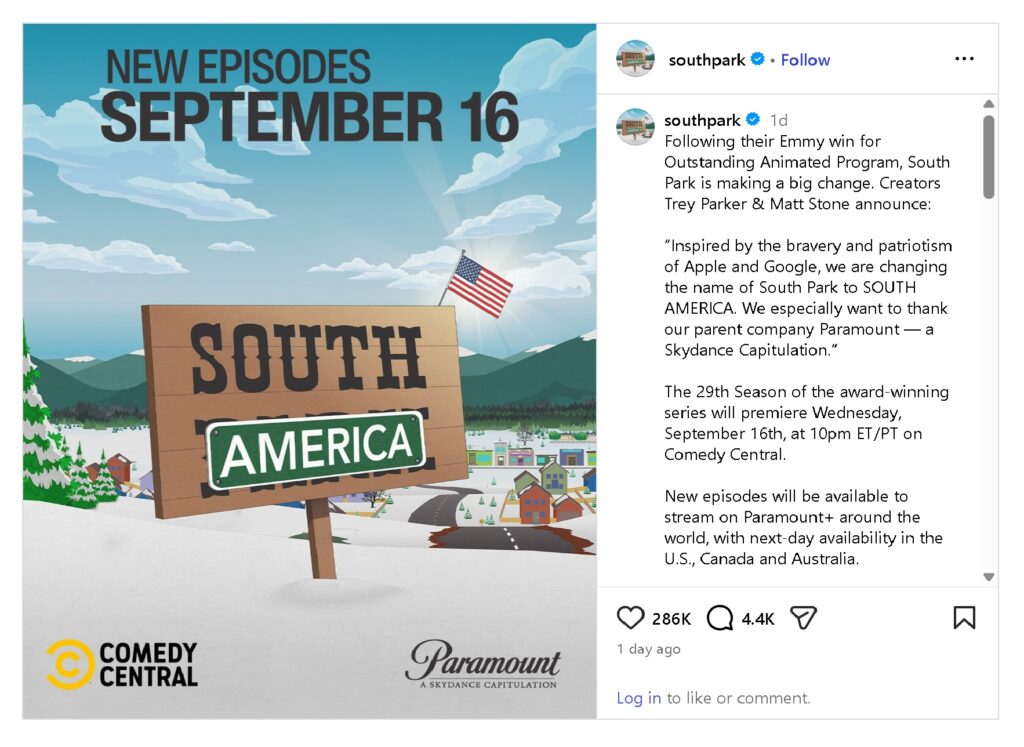 Το επικό τρολάρισμα του South Park στον Donald Trump μετά τα Emmy