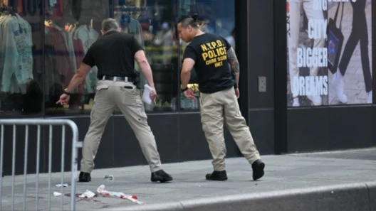 Μπλε μαχαίρι στο Times Square, με αστυνομικούς και πλήθος στο παρασκήνιο