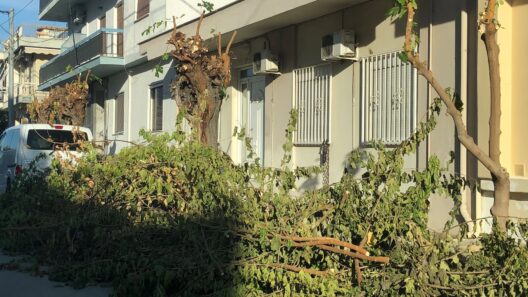 Μεγάλο κλαδί πάνω σε πεζοδρόμιο στην Πάτρα