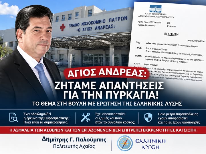 «Άγιος Ανδρέας: Ζητάμε απαντήσεις για την πυρκαγιά – Το θέμα στη Βουλή!»