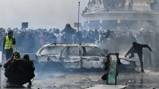 Δημόσια διαδήλωση στη Γαλλία με συγκρούσεις, φώτιες και πολλούς κρ…