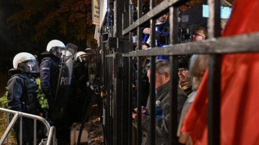 Σκηνή πολιτικής κρίσης στην Πολωνία με σημαία και συγκεντρωμένους…