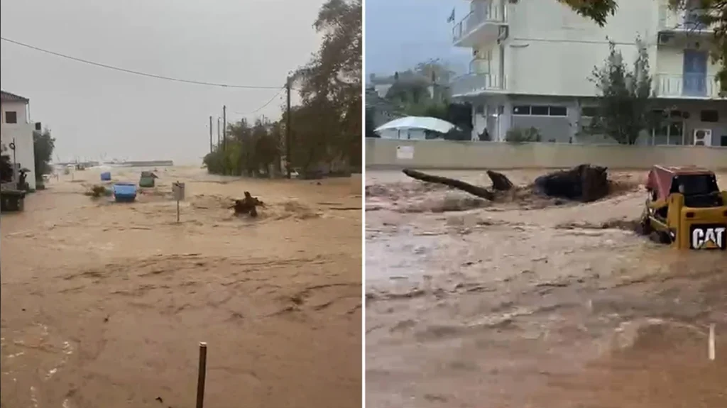 Πλημμύρισε η Σκιάθος από την ισχυρή κακοκαιρία ΒΙΝΤΕΟ